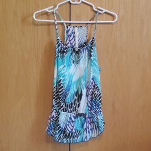 Aqua Purple White and Black Print Top